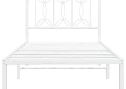 Cadru de pat metalic fără saltea, cu tăblie, alb, 75x190 cm - 4/5