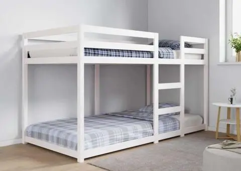 Pat supraetajat, alb, 90x200 cm, lemn masiv de pin - 1/5