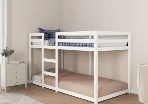 Pat supraetajat, alb, 90x200 cm, lemn masiv de pin - 4/5