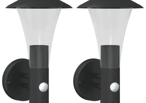 Lămpi exterioare de perete cu senzori, 2 buc., negru, oțel inox - 2/5