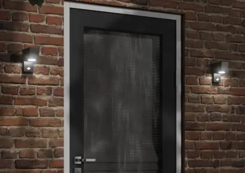 Lampă exterioară de perete cu LED/senzor, negru aluminiu turnat - 1/5