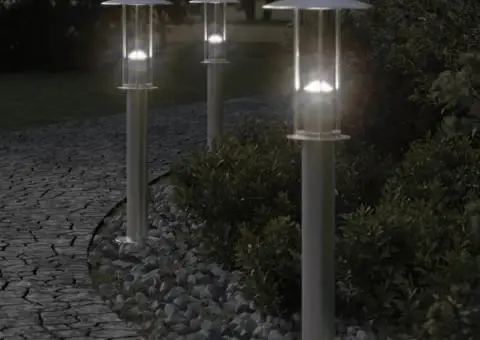 Lămpi exterioare de podea 3 buc. argintiu 60 cm oțel inoxidabil - 1/5