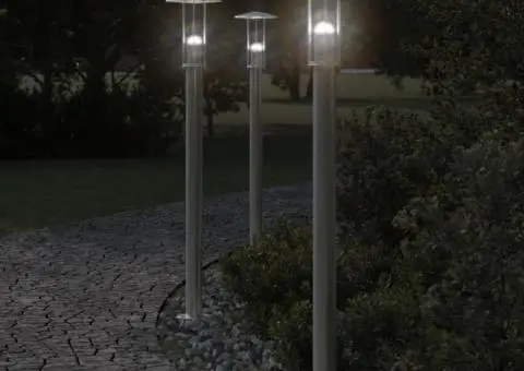 Lămpi exterioare de podea 3 buc argintiu 100 cm oțel inoxidabil - 1/5