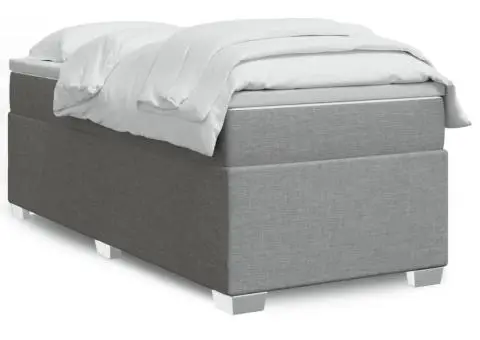 Pat box spring cu saltea, gri deschis, 90x190 cm, textil - 1/5
