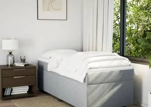 Pat box spring cu saltea, gri deschis, 90x190 cm, textil - 3/5