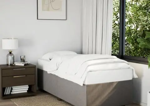 Pat box spring cu saltea, gri taupe, 90x200 cm, textil - 3/5