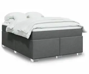 vidaXL Pat box spring cu saltea, gri închis, 140x190 cm, textil