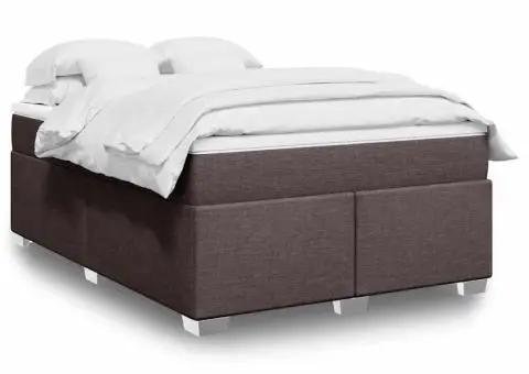 Pat box spring cu saltea, maro închis, 140x200 cm, textil - 1/5
