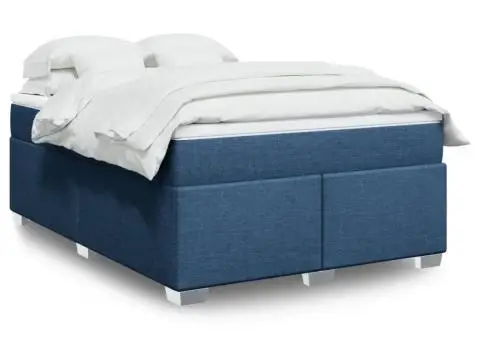 Pat continental cu saltea, albastru, 160x200cm, material textil - 1/5