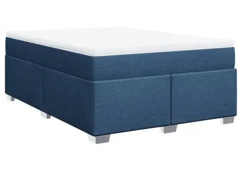 Pat continental cu saltea, albastru, 160x200cm, material textil - 2/5