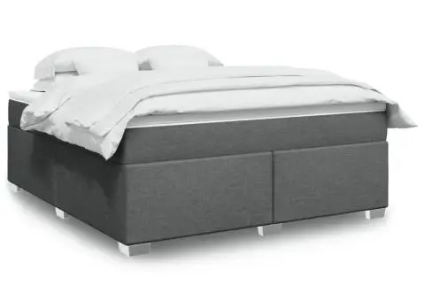 Pat box spring cu saltea, gri închis, 180x200 cm, textil - 1/5