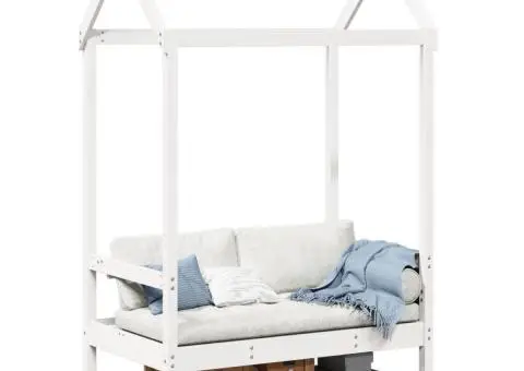 Banchetă cu acoperiș, alb, 117,5x70x176,5 cm, lemn masiv pin - 1/5