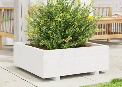 Jardinieră de grădină, alb, 70x70x26,5 cm, lemn masiv de pin - 3/5