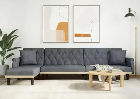 Canapea extensibilă în formă de L gri 271x140x70 cm catifea - 1/5