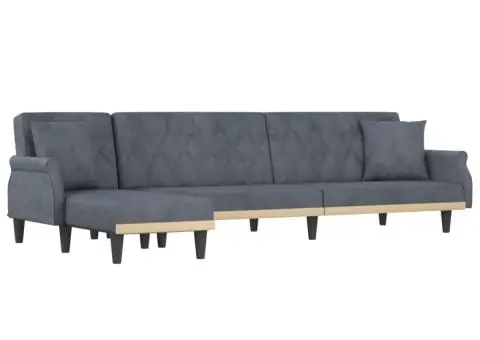 Canapea extensibilă în formă de L gri 271x140x70 cm catifea - 2/5