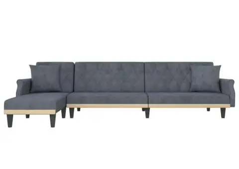 Canapea extensibilă în formă de L gri 271x140x70 cm catifea - 3/5