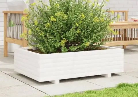 Jardinieră de grădină, alb, 90x60x26,5 cm, lemn masiv de pin - 3/5