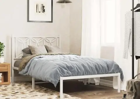 Cadru de pat din metal cu tăblie, alb, 107x203 cm - 1/5