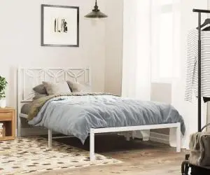 vidaXL Cadru de pat din metal cu tăblie, alb, 107x203 cm