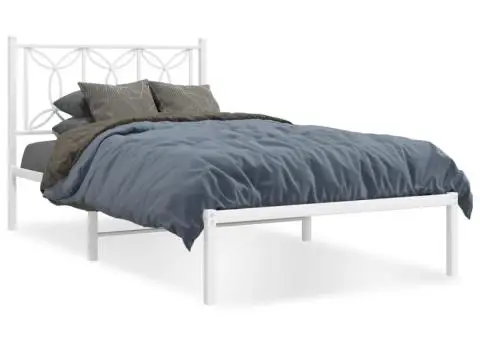 Cadru de pat din metal cu tăblie, alb, 107x203 cm - 2/5