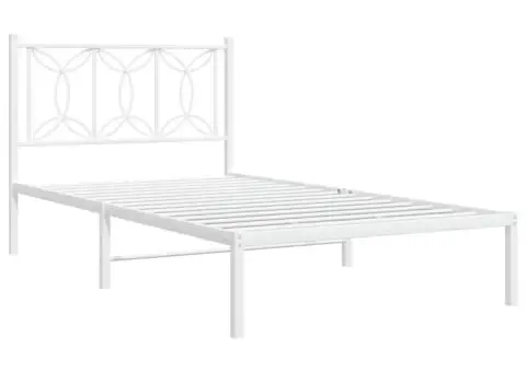 Cadru de pat din metal cu tăblie, alb, 107x203 cm - 3/5