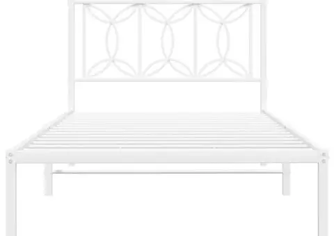 Cadru de pat din metal cu tăblie, alb, 107x203 cm - 4/5