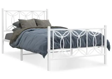 Cadru de pat metalic cu tăblie de cap/picioare, alb, 100x200 cm - 2/5