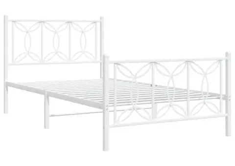 Cadru de pat metalic cu tăblie de cap/picioare, alb, 100x200 cm - 3/5