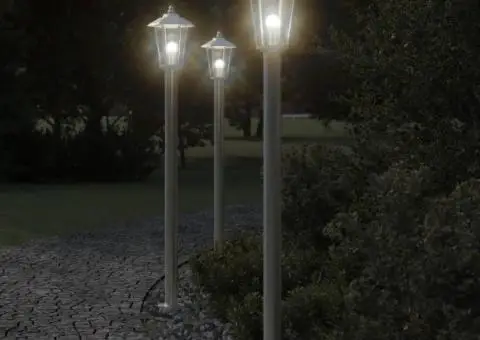 Lămpi exterioare de podea 3 buc argintiu 120 cm oțel inoxidabil - 1/5