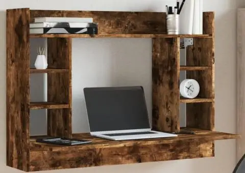 Birou montat perete stejar fumuriu 105x48x75cm lemn prelucrat - 1/5