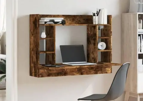 Birou montat perete stejar fumuriu 105x48x75cm lemn prelucrat - 3/5