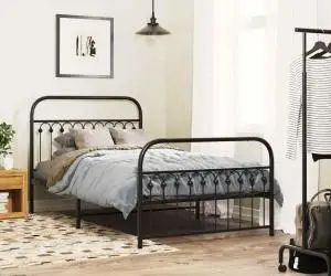 vidaXL Cadru pat metalic cu tăblii de cap/picioare, negru, 107x203 cm