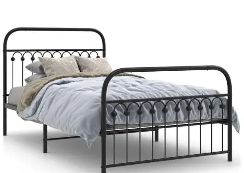 Cadru pat metalic cu tăblii de cap/picioare, negru, 107x203 cm - 2/5