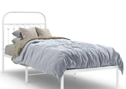 Cadru de pat metalic cu tăblie, alb, 80x200 cm - 2/5