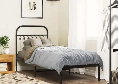 Cadru de pat metalic cu tăblie, negru, 75x190 cm - 1/5