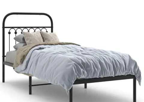 Cadru de pat metalic cu tăblie, negru, 75x190 cm - 2/5