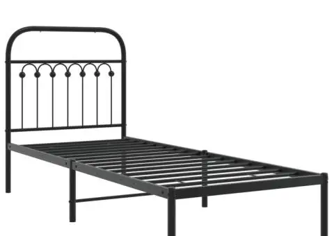 Cadru de pat metalic cu tăblie, negru, 75x190 cm - 3/5