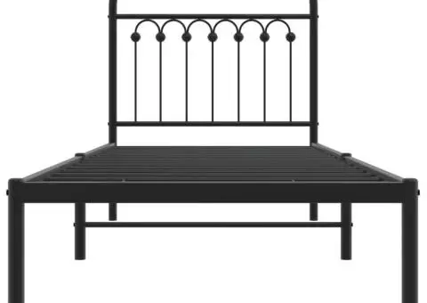 Cadru de pat metalic cu tăblie, negru, 75x190 cm - 4/5