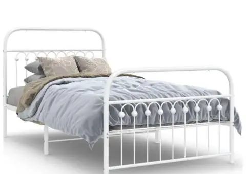Cadru de pat metalic cu tăblie de cap/picioare, alb, 100x190 cm - 2/5