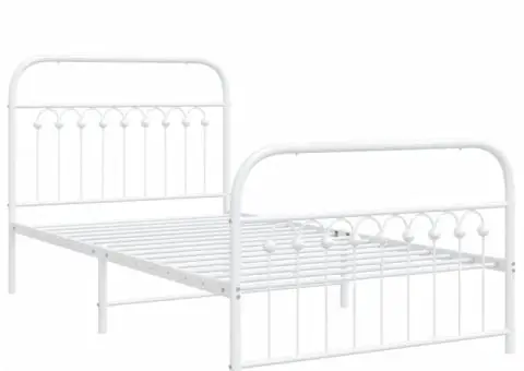 Cadru de pat metalic cu tăblie de cap/picioare, alb, 100x190 cm - 3/5