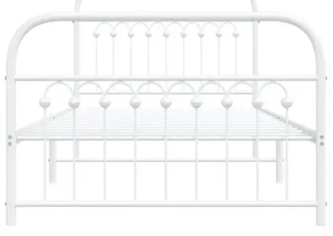 Cadru de pat metalic cu tăblie de cap/picioare, alb, 100x190 cm - 4/5