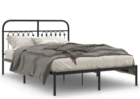 Cadru de pat metalic cu tăblie, negru, 135x190 cm - 2/5