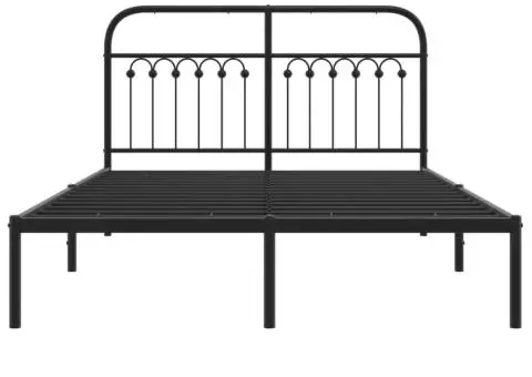 Cadru de pat metalic cu tăblie, negru, 135x190 cm - 4/5