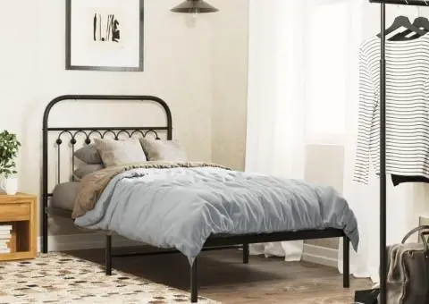 Cadru de pat metalic cu tăblie, negru, 90x190 cm - 1/5