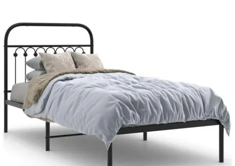 Cadru de pat metalic cu tăblie, negru, 90x190 cm - 2/5
