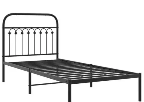 Cadru de pat metalic cu tăblie, negru, 90x190 cm - 3/5