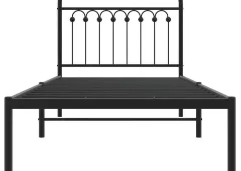 Cadru de pat metalic cu tăblie, negru, 90x190 cm - 4/5