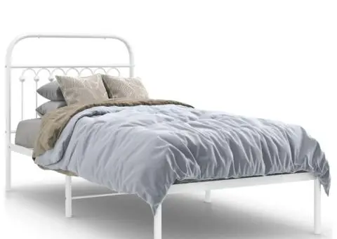 Cadru pat metalic cu tăblie, alb, 90x200 cm - 2/5