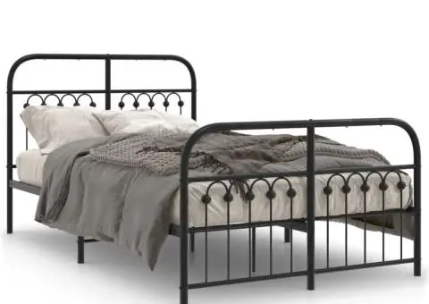 Cadru pat metalic cu tăblie de cap/picioare, negru, 120x200 cm - 2/5