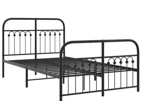 Cadru pat metalic cu tăblie de cap/picioare, negru, 120x200 cm - 3/5